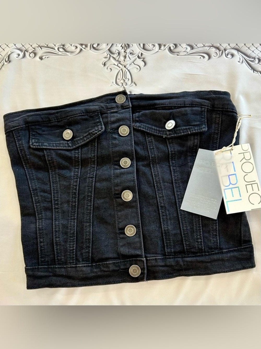 PROJECT REBEL Black Strapless Denim Top